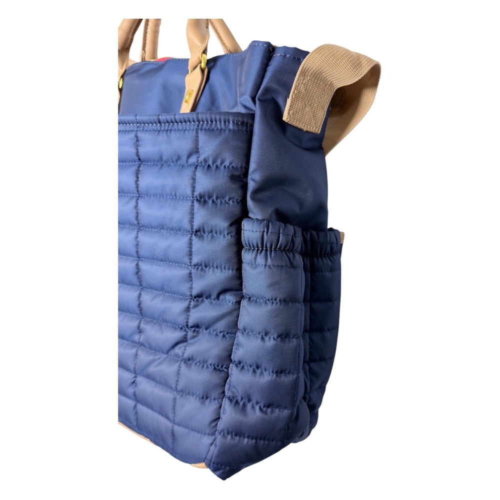 Maman New York Designer Quilted Diaper Bag w/Changing Pad Blue w/tan details - Picture 6 of 9